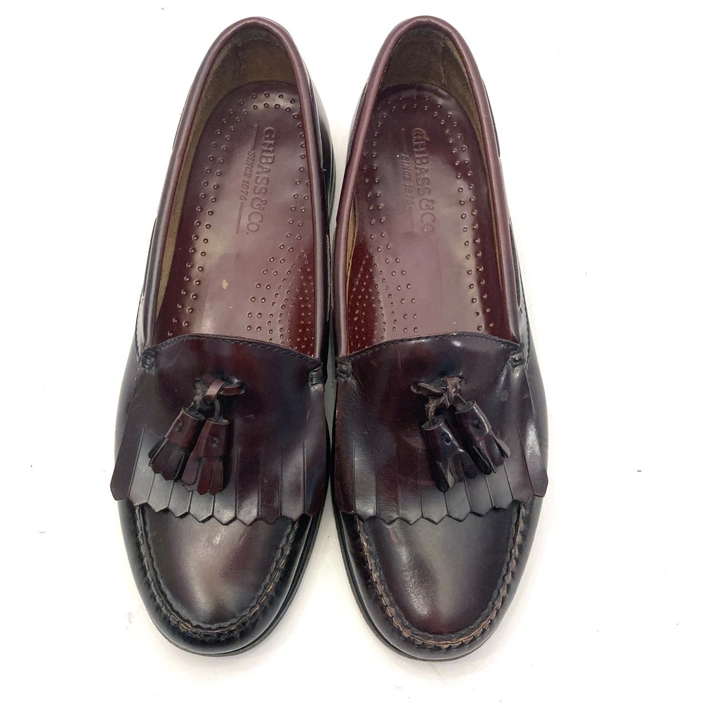 GH Bass Weejuns Kiltie Tassel Loafers Mens 9.5 D Burgundy Leather Vintage Shoes